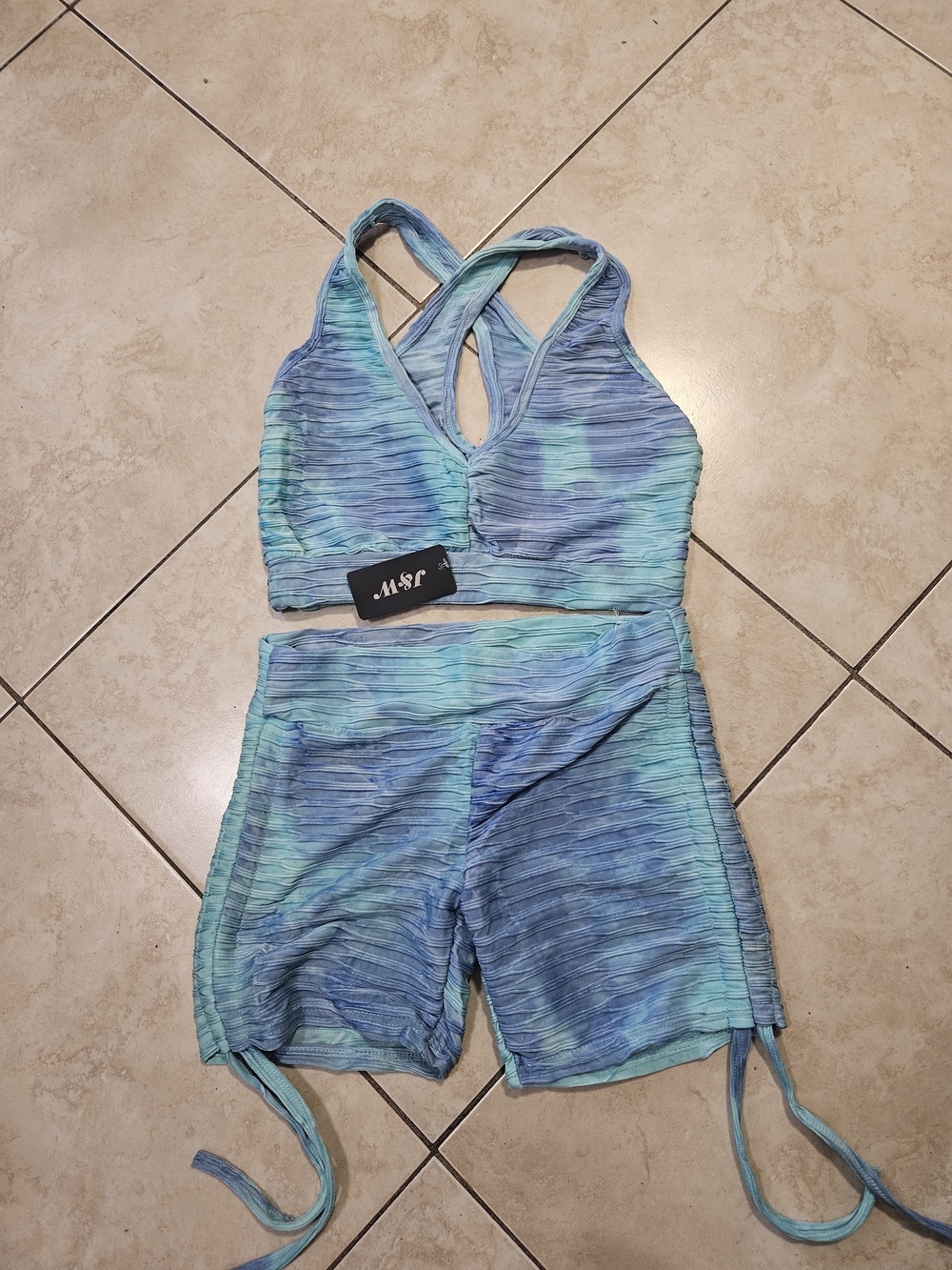 Blue-Green Tie-Dye Women's Active Crop Top & Shorts Set #workout #activewear